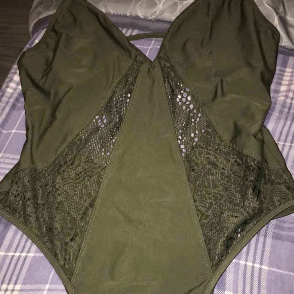 One piece army green bathing suit